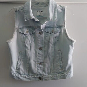 Vintage Old Navy Y2K Frayed hem Denim Vest Lightwash blue M Cotton Spandex